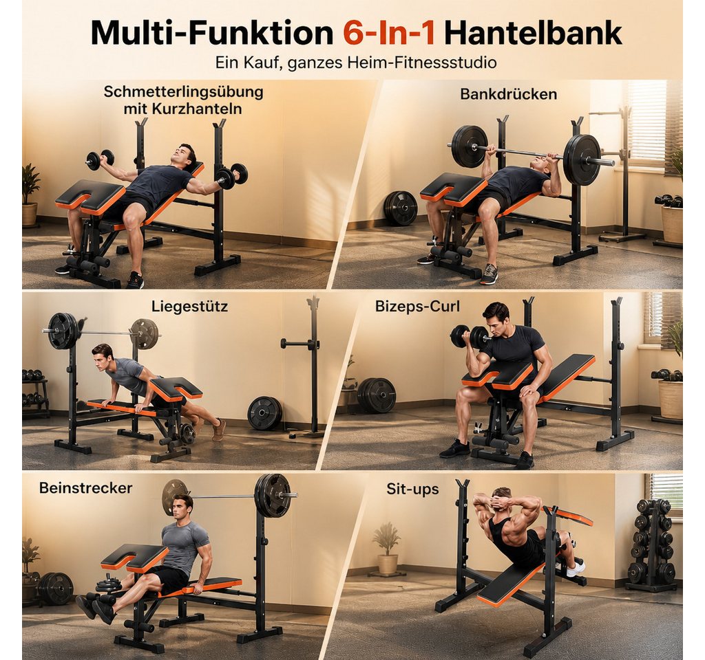 Dripex Half Rack Hantelbank klappbar, verstellbare Fitnessbank mit Langhantelablage