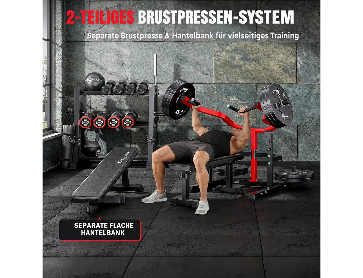 Dripex Half Rack Brustpresse, Bankdrücken-Station mit unabhängigen Pressarmen, Bankdrücken-Station mit unabhängigen Pressarmen Bild 2