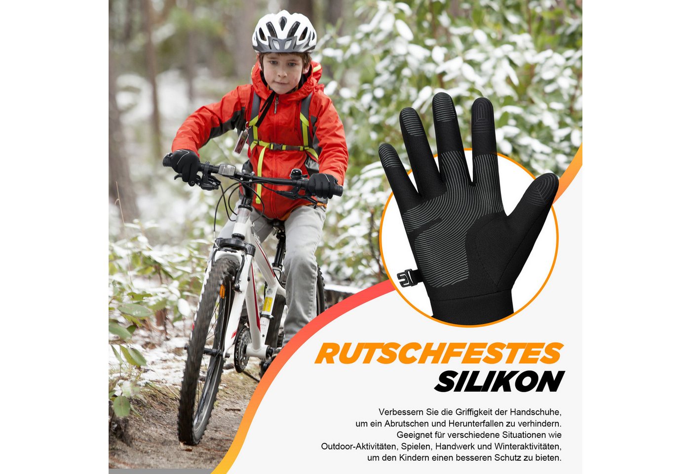 TANSTC Thermohandschuhe Fahrradhandschuhe Kinder Warme Handschuhe Softshell Winterhandschuhe (Set) Touchscreen,rutschfeste,reflektierende,wärme,leicht,winddicht Bild 2