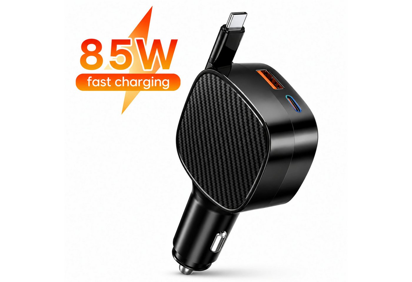 Bolwins E24C Auto Ladegerät 85W mit USB-C-Kabel, PD30W, 2x USB-C/USB-A für PKW USB-Ladegerät (3000 mA, Einzelset, 1-tlg., 1x 85W KFZ-Ladegerät mit einziehbarem USB-C-Kabel, 85W Gesamtleistung, USB-C Einziehkabel 65cm, PD30W, QC4.0, 3 Geräte) Bild 3