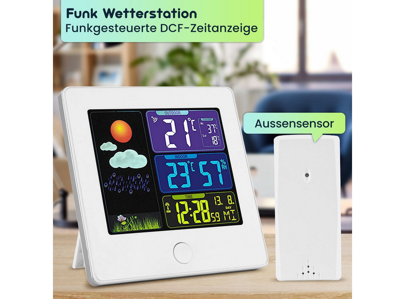 Casativo Funk-Wetterstation mit Außensensor, Farbdisplay, Wecker & Hygro Funkwetterstation (mit 60m Außensensor, Farbdisplay, Min/Max-Speicher & Snooze-Wecker) Bild 3