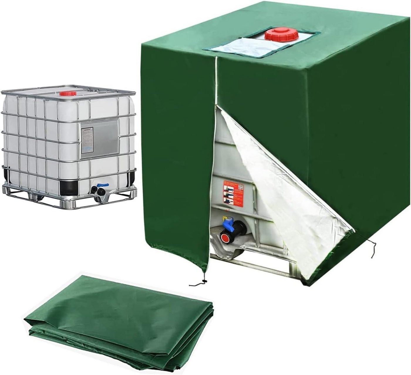 BlingBin Schutzplane IBC Tank Abdeckplane 1000L,420D Anti-UV Schutzplane mit Reißverschluss (1er Set, 1-St., 120 × 100 × 122 cm), Abdeckung für Regenwassertank Container Bild 2