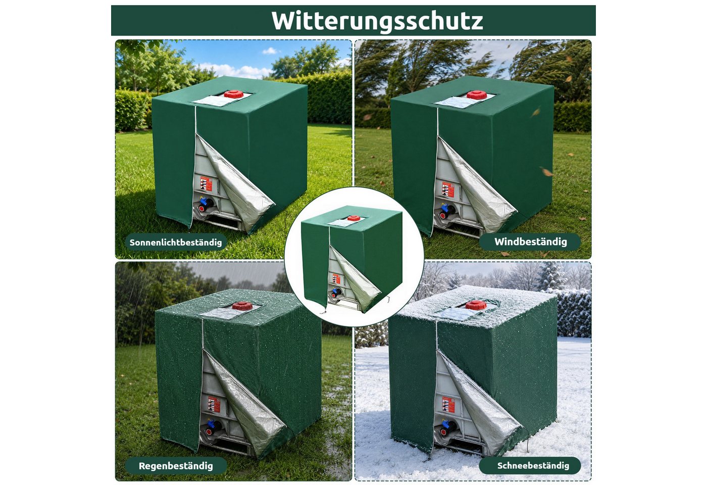 BlingBin Schutzplane IBC Tank Abdeckplane 1000L,420D Anti-UV Schutzplane mit Reißverschluss (1er Set, 1-St., 120 × 100 × 122 cm), Abdeckung für Regenwassertank Container Bild 3