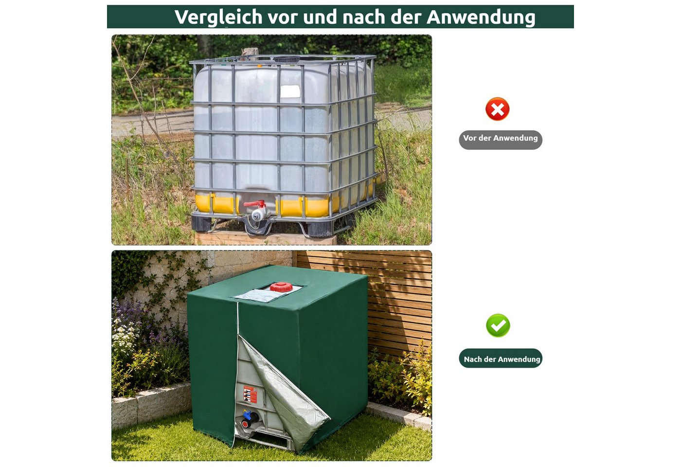BlingBin Schutzplane IBC Tank Abdeckplane 1000L,420D Anti-UV Schutzplane mit Reißverschluss (1er Set, 1-St., 120 × 100 × 122 cm), Abdeckung für Regenwassertank Container Bild 5