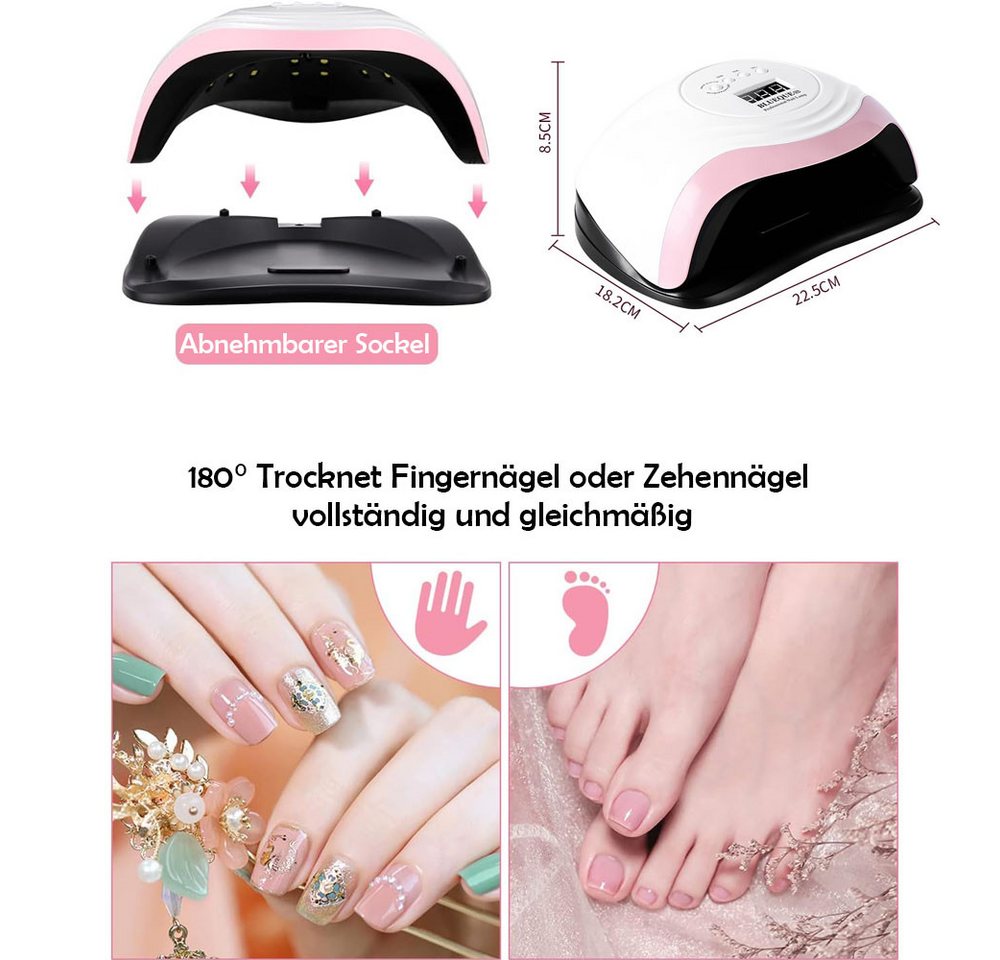 TUWENA Lichthärtungsgerät 168W Nageltrockner Lampe, 36UV LED Lampe für Nägel Gelnägel Nagellampe, Mit 10/30/60/99s Timer LCD Anzeige Smart Sensor für Finger/Zehennagel Bild 2