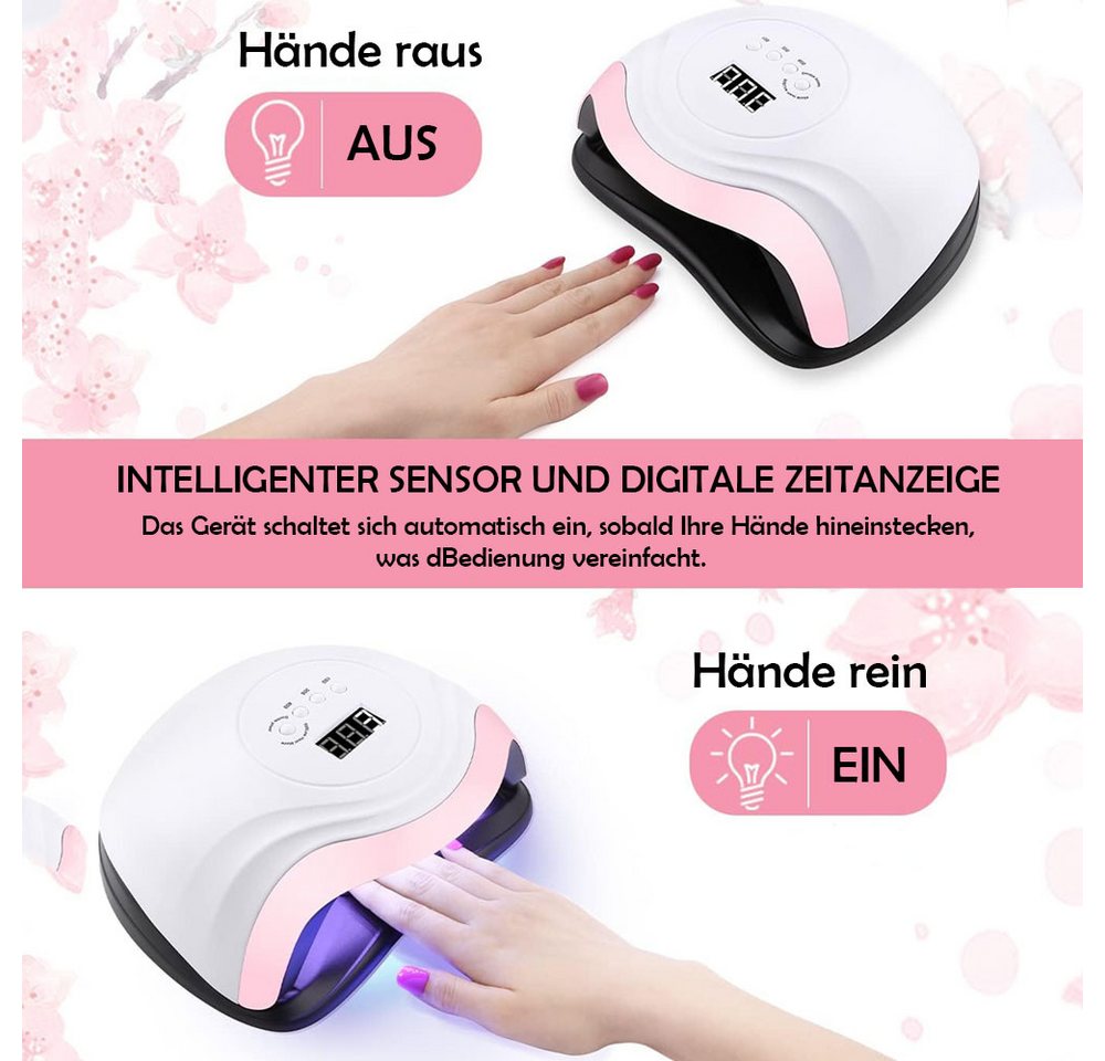 TUWENA Lichthärtungsgerät 168W Nageltrockner Lampe, 36UV LED Lampe für Nägel Gelnägel Nagellampe, Mit 10/30/60/99s Timer LCD Anzeige Smart Sensor für Finger/Zehennagel Bild 4