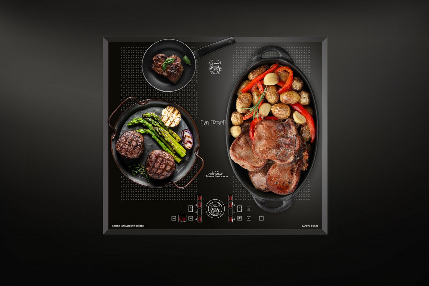 Kaiser Küchengeräte Induktions-Kochfeld 60 cm Premium Induktionskochfeld mit schwarzer Glaskeramik und Facetten, autarkes Einbau Induktionsherd mit 4 QuickHeat Kochzonen, 2×4 Full FlexInduktions FREE ZONE und Power Booster KCT 61 FI, Kindersicherung, 4fach Restwärmeanzeige, Safety Guard Bild 2