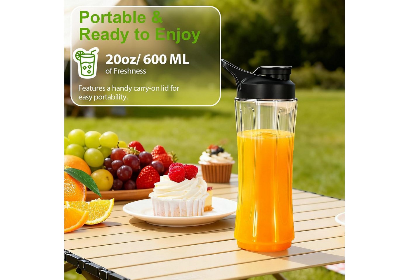 Diyarts Smoothie-Maker, 400 W, 600 ml To-go-Becher, 6 Edelstahlklingen, 2 Mixmodi & Pulsfunktion Bild 3