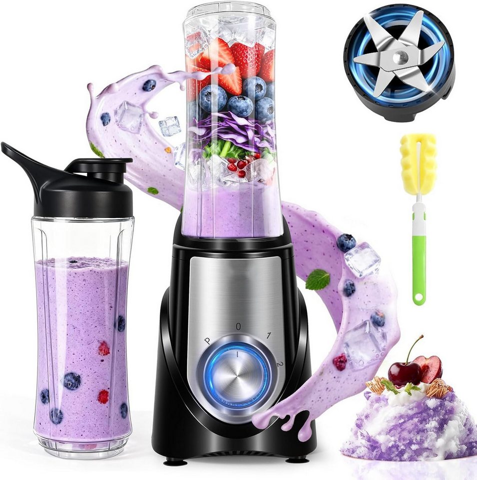 Diyarts Smoothie-Maker, 400 W, 600 ml To-go-Becher, 6 Edelstahlklingen, 2 Mixmodi & Pulsfunktion Bild 4
