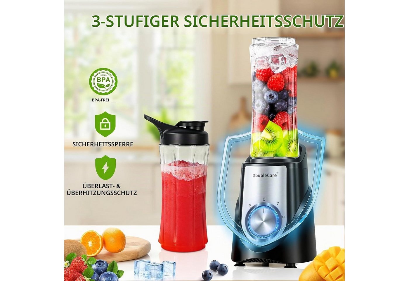 Diyarts Smoothie-Maker, 400 W, 600 ml To-go-Becher, 6 Edelstahlklingen, 2 Mixmodi & Pulsfunktion Bild 5