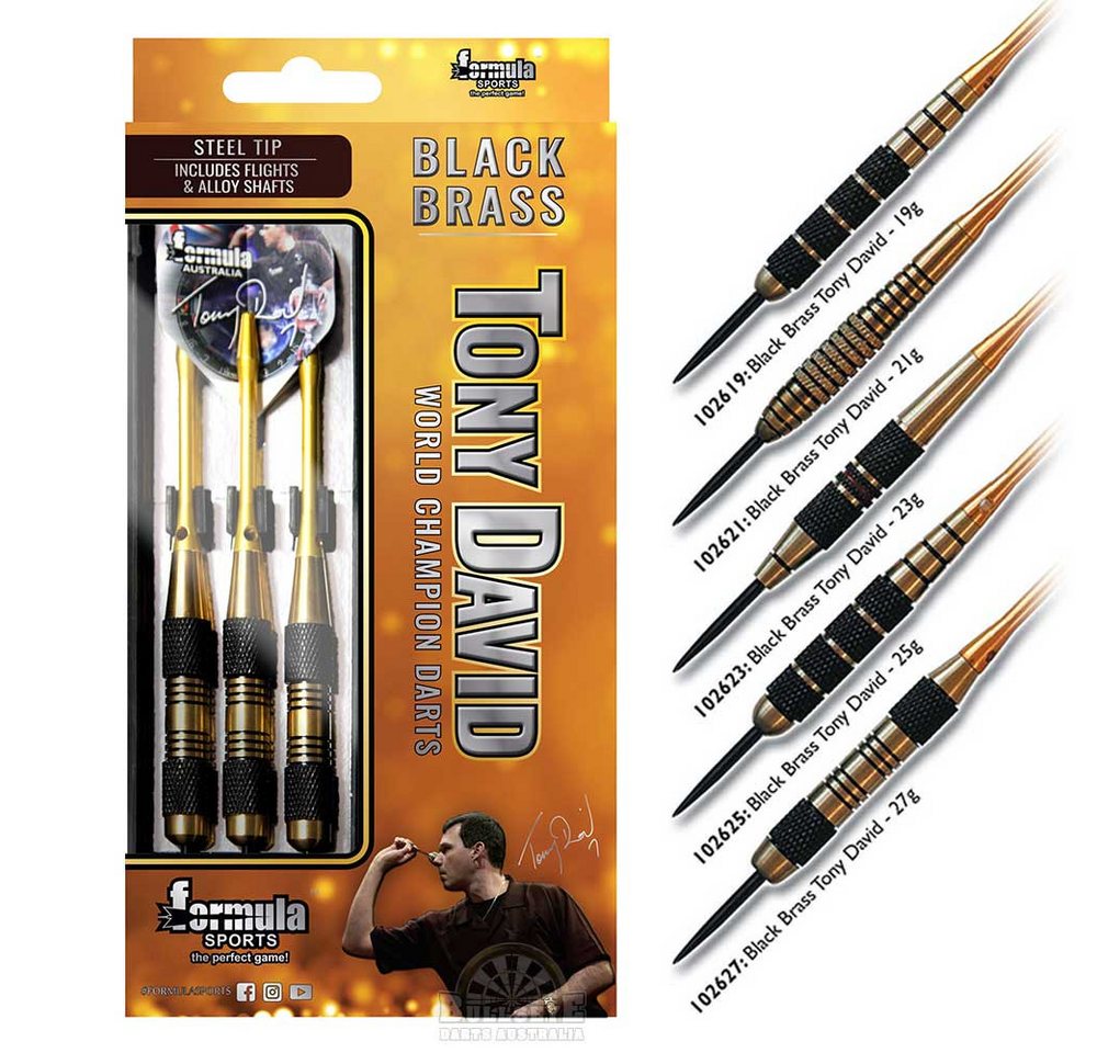 Formula Sports Dartpfeil Tony David Black Brass Dartset 21g 23g 25g Steeldarts, Tony David Dartset mit klassischer Black Brass Optik