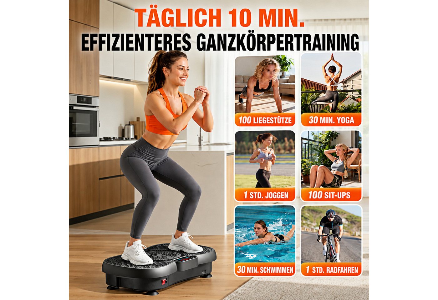 GIDGIMO Vibrationsplatte Power-S200 Vibrationsplatte 180 Geschwindigkeitsstufen, 5 Programmen, 150 W, 180 Intensitätsstufen, Fernbedienung, Widerstandsbändern, leiser Motor, bis 200 kg belastbar Bild 5