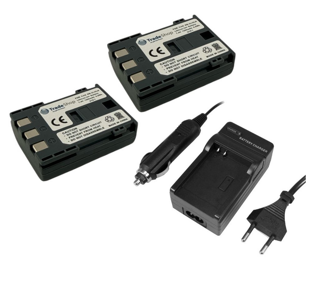 Trade-Shop 3in1 Set passend für Canon EOS 350D 400D NB-2L NB-2LH Ladegerät + 2x Kamera-Akku Li-Ion 1200 mAh (7,4 V), Für 220V Steckdose und 12V/24V Kfz Zigarettenanzünder Bild 3