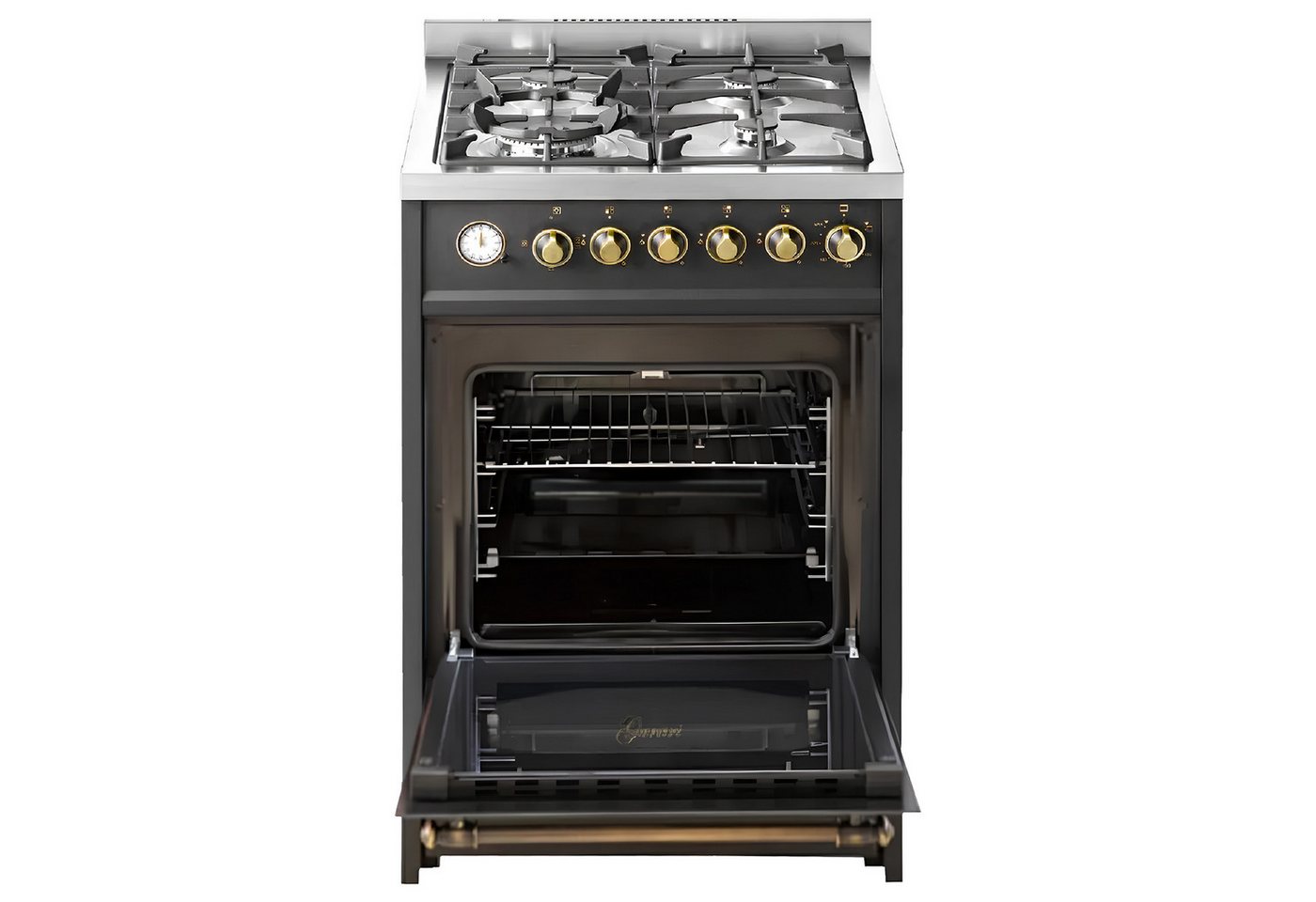 GURARI Gas-Standherd 60 cm Retro Gasherd mit Elektrobackofen 60 L, Schwarz, ErdgasFl.Gas E 614 BL r., mit 1-fach-Teleskopauszug, Gas Kochfeld mit WOK Brenner, Multi 8 Backofen, Heißluftsystem Bild 4