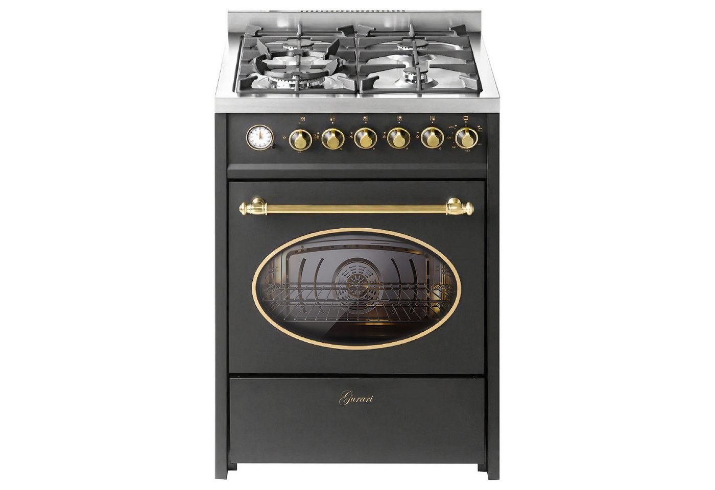 GURARI Gas-Standherd 60 cm Retro Gasherd mit Elektrobackofen 60 L, Schwarz, ErdgasFl.Gas E 614 BL r., mit 1-fach-Teleskopauszug, Gas Kochfeld mit WOK Brenner, Multi 8 Backofen, Heißluftsystem Bild 5