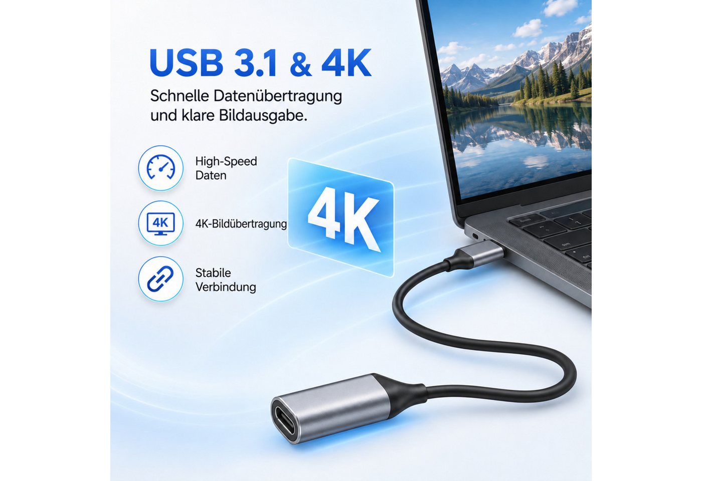 PlugUp USB-C Verlängerungskabel 100W 4K 10 Gbit/s USB-C Stecker auf Buchse USB-Kabel, USB-C, USB Typ C (100 cm), Bis zu 100W Schnellladen, 4K-Video & bis zu 10 Gbit/s Datenübertragung Bild 2