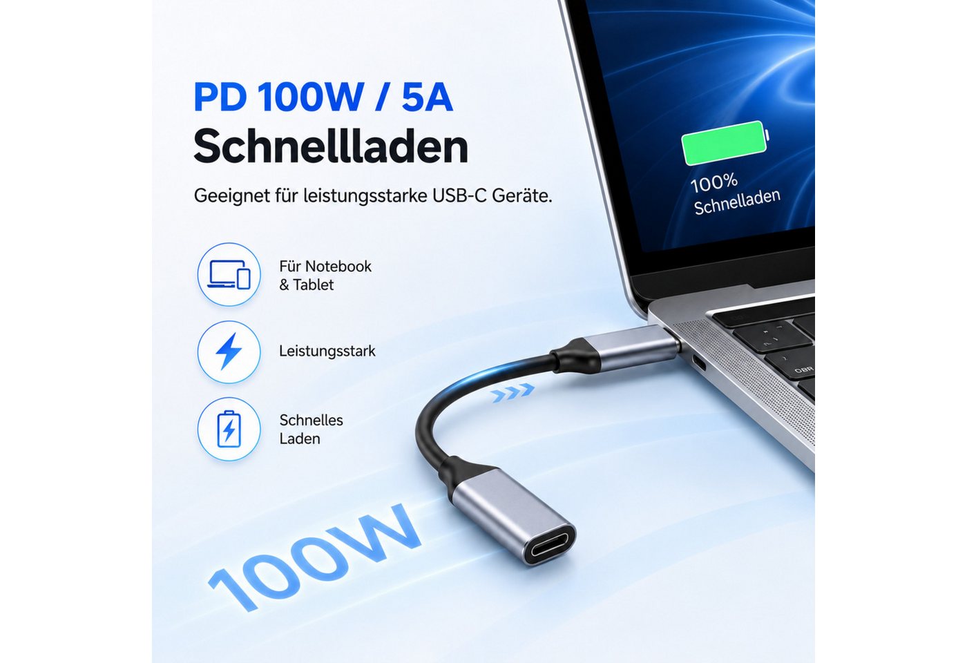 PlugUp USB-C Verlängerungskabel 100W 4K 10 Gbit/s USB-C Stecker auf Buchse USB-Kabel, USB-C, USB Typ C (100 cm), Bis zu 100W Schnellladen, 4K-Video & bis zu 10 Gbit/s Datenübertragung Bild 3
