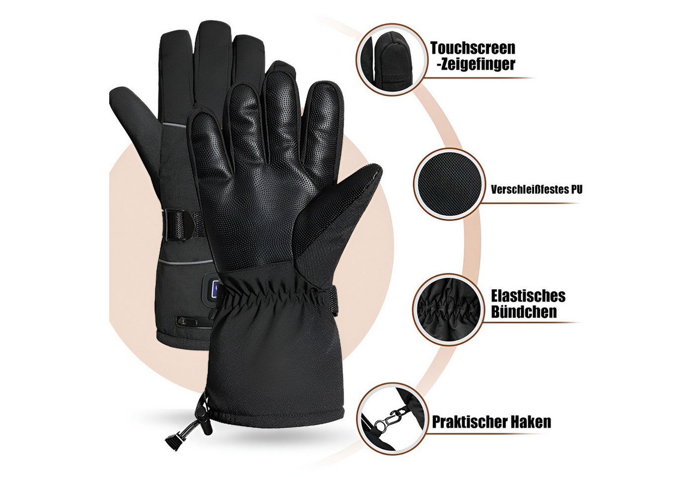 Lisabonde Hitzeschutzhandschuhe Beheizbare Winterhandschuhe, wasserdicht, Touchscreen, 3 Heizstufen Beheizbar, Touchscreen, wasser- & winddicht, verstellbares Armband Bild 5