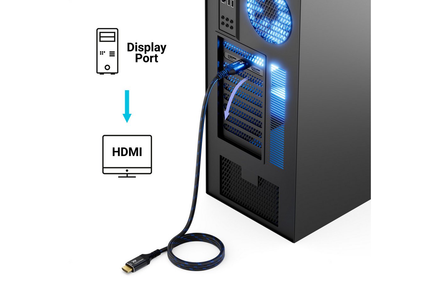 deleyCON 2m 4K DisplayPort zu HDMI Kabel 4K@60Hz Nylon Kabel Alu Stecker Video-Kabel Bild 4