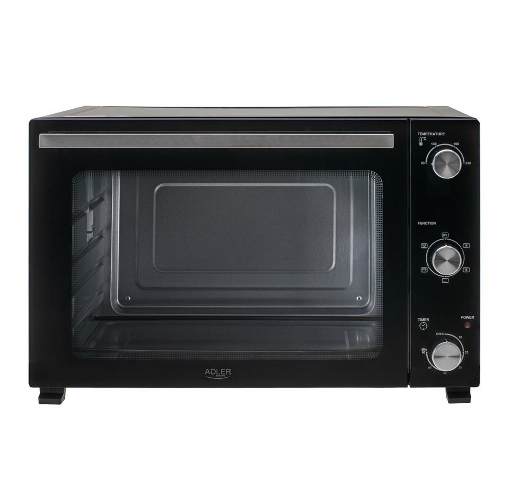 ADLER EUROPE Minibackofen AD 6028 Elektrobackofen 60 l mit Umluft, Drehspieß, Grillfunktion, Innenbeleuchtung, Backblech, Rost, Küche, Familie und Gäste, schwarz