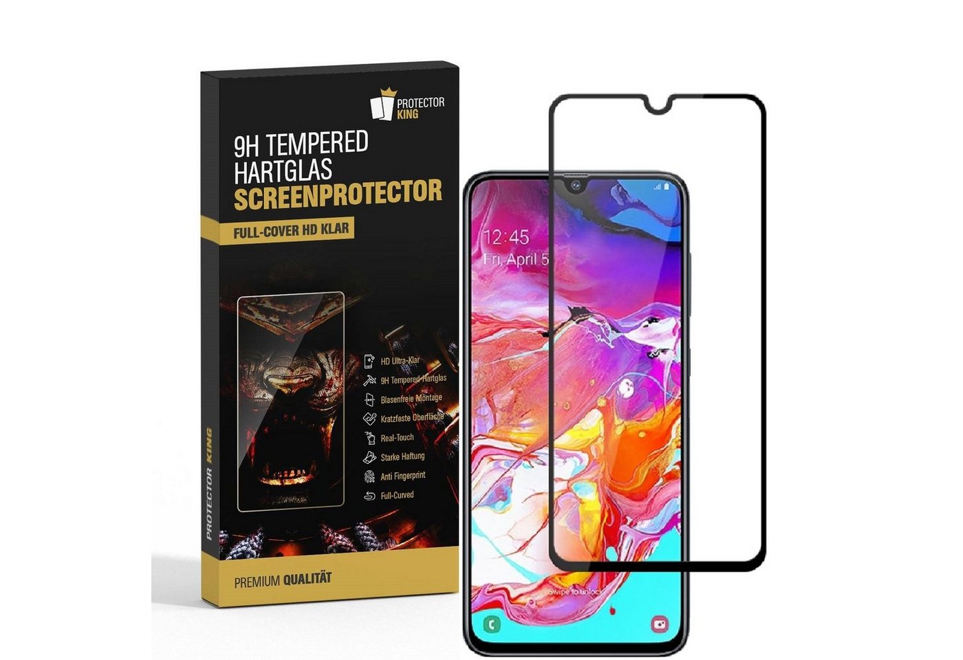 Protectorking Schutzfolie 2x 9H Hartglas für Samsung Galaxy A40 FULL COVER Panzerfolie Displaysc, (2-Stück), EDGE-TO-EDGE-ABDECKUNG