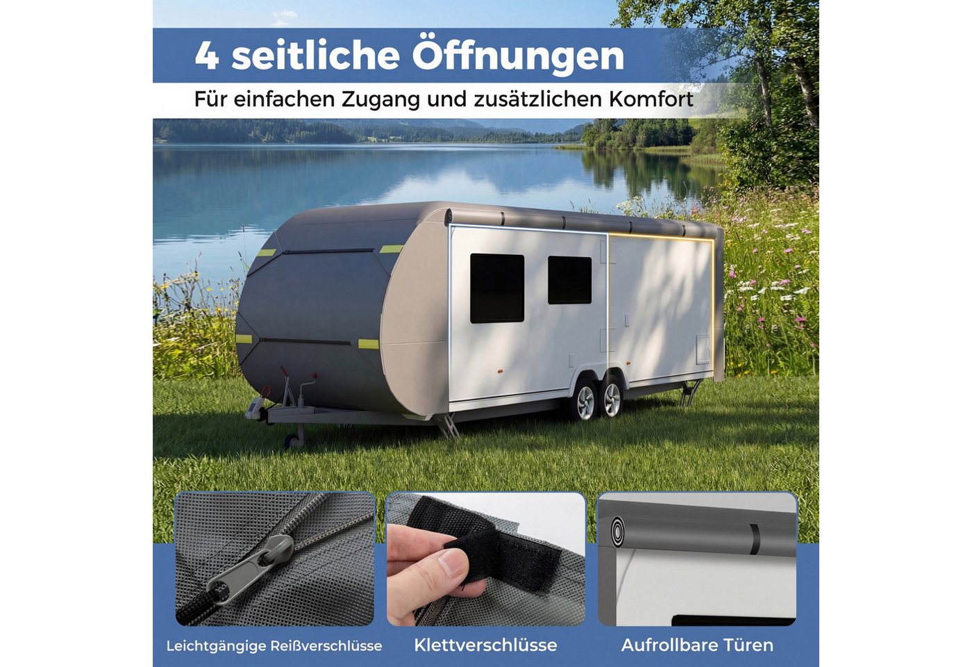 COSTWAY Wohnwagenschutzhülle, Wohnwagen Abdeckung aus Vliesstoff, wetterfest Bild 2