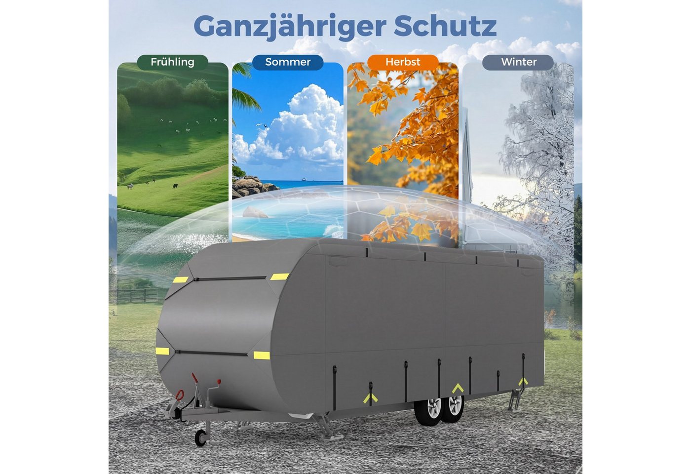 COSTWAY Wohnwagenschutzhülle, Wohnwagen Abdeckung aus Vliesstoff, wetterfest Bild 5