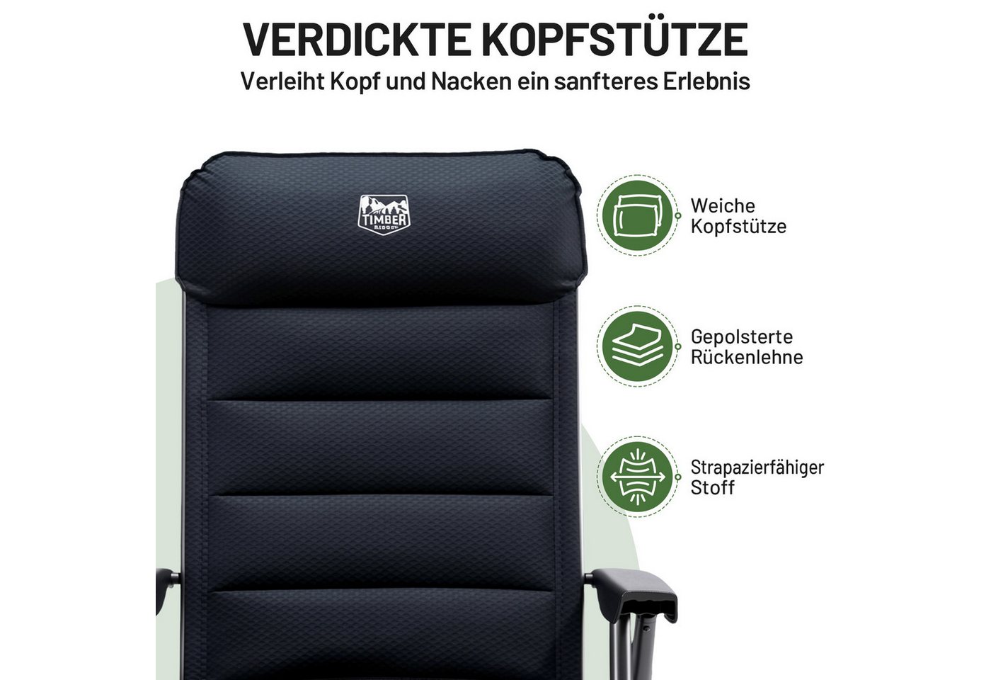 TIMBER RIDGE Campingstuhl 7-fach Verstellbar 150kg Belastbar Gepolsterte Kopfstütze Stabil (2 St)