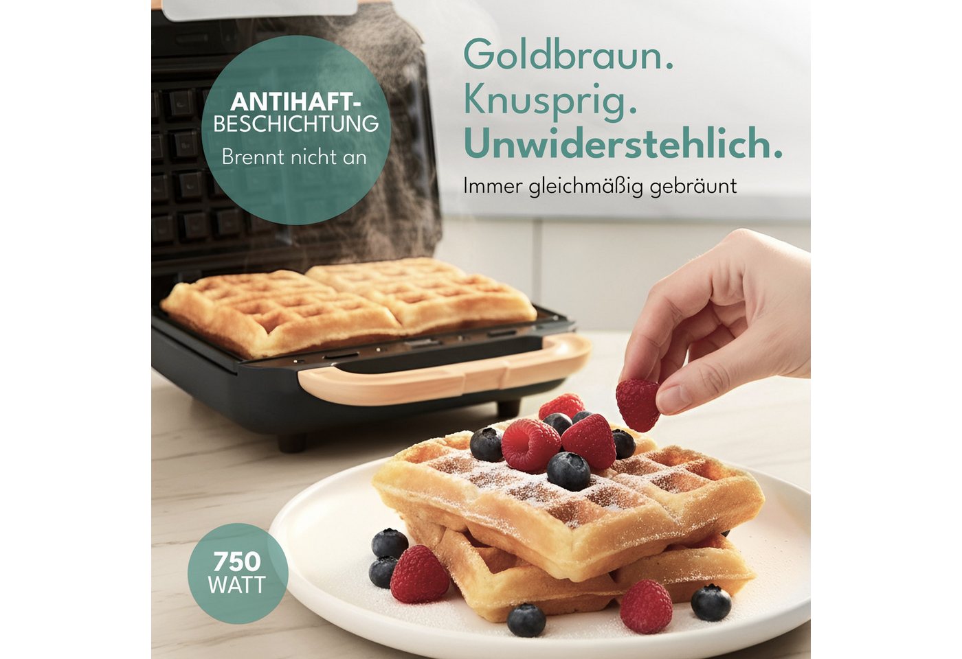 Lebenlang 3-in-1-Sandwichmaker Waffeleisen - Sandwichmaker - Kontaktgrill - Für Panini, Waffeln & Co., 850 W, 3in1 Kombi-Gerät, 15 Min. Timer, Hochwertiges Holzdesign