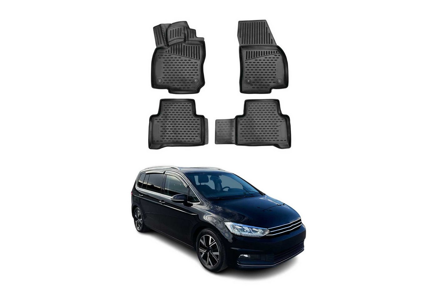 OMAC Auto-Fußmatten für VW Touran 2015-2021 Gummimatten Schwarz (4 St), für VW Touran 2015-2021 VW Touran 2015-2021, Antirutsch,Wasserfest,Einfache Installation Bild 2