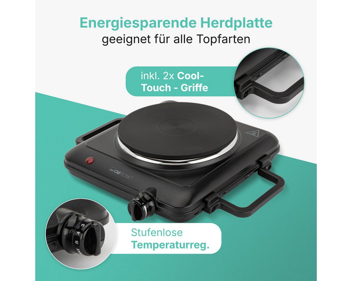 CLATRONIC Einzelkochplatte EKP 3582, für Camping, Küche, Büro, 1500W, Ø ca. 180 mm Bild 3