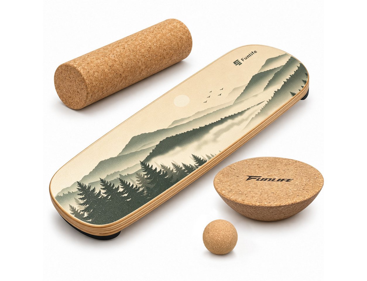 FunLife Balanceboard Design-Edition – einzeln, mit Fitnessbändern oder Balance-Zubehör, Wackelbrett aus Birkenholz mit Korkrolle, bis 150 kg belastbar Bild 4