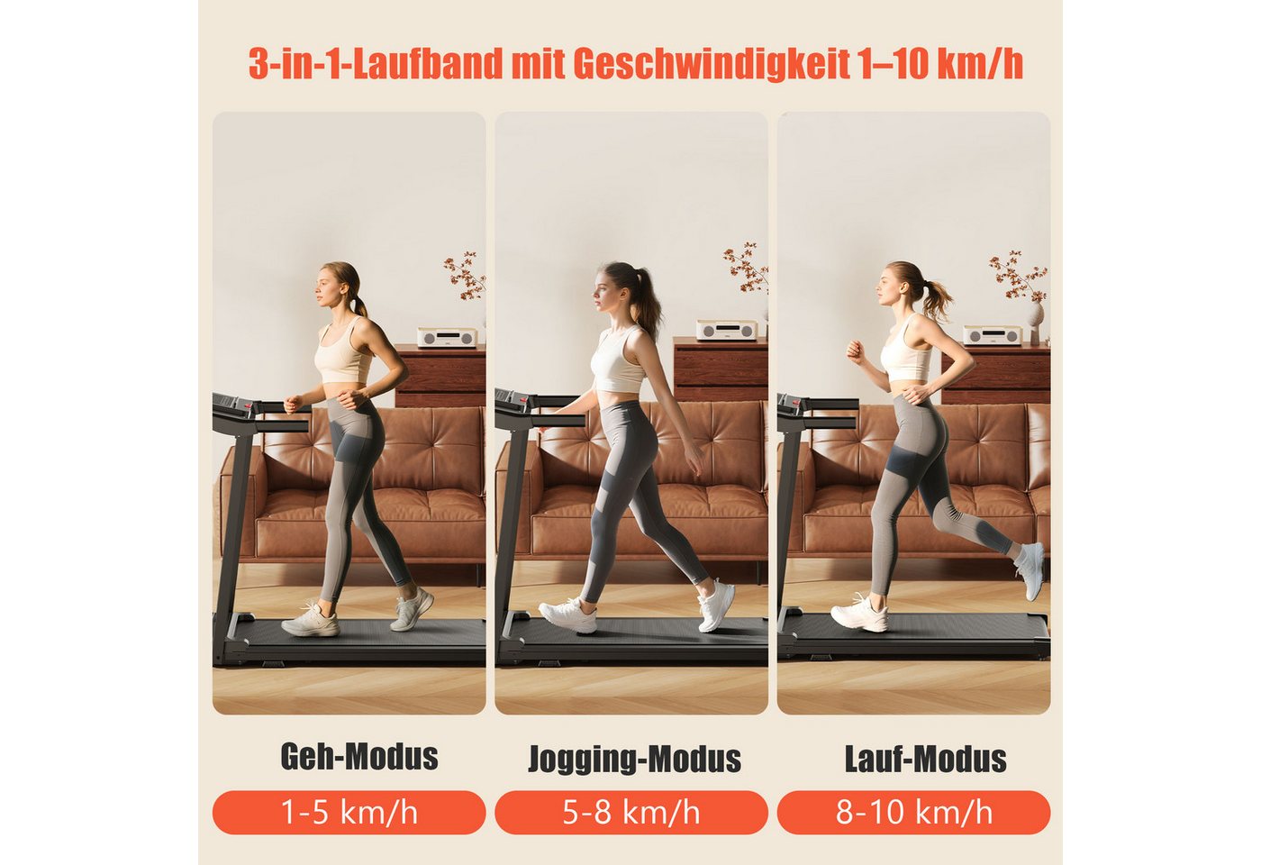 Favofit Laufband 3-in-1 Faltbares Laufband, 1–10 km/h, 2,5 PS Peak, 12 Programme Bild 3