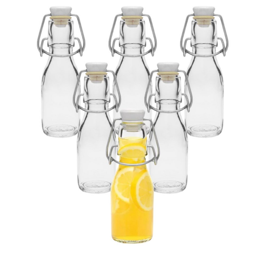mikken Trinkflasche Set 6, 10 Glasflaschen mit Bügelverschluss 100 ml + Etiketten, Inklusive Beschriftungsetiketten Bild 3