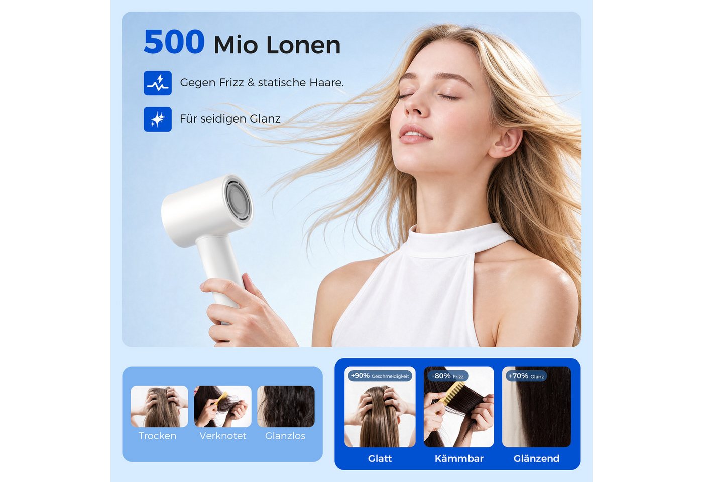 Teendow Haartrockner T761-B Föhn Ionen mit Diffusor 1600W Kaltluft Hochgeschwindigkeit, 1600 W, Magnetdüse, Diffusor, Ionen-Technologie, Leise Betriebslautstärke, Schnelltrocknung