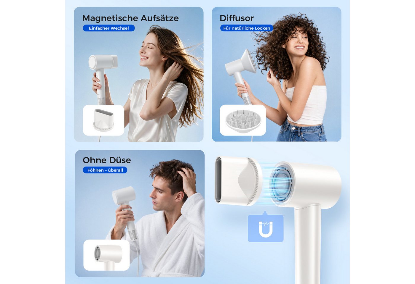 Teendow Haartrockner T761-B Föhn Ionen mit Diffusor 1600W Kaltluft Hochgeschwindigkeit, 1600 W, Magnetdüse, Diffusor, Ionen-Technologie, Leise Betriebslautstärke, Schnelltrocknung Bild 3