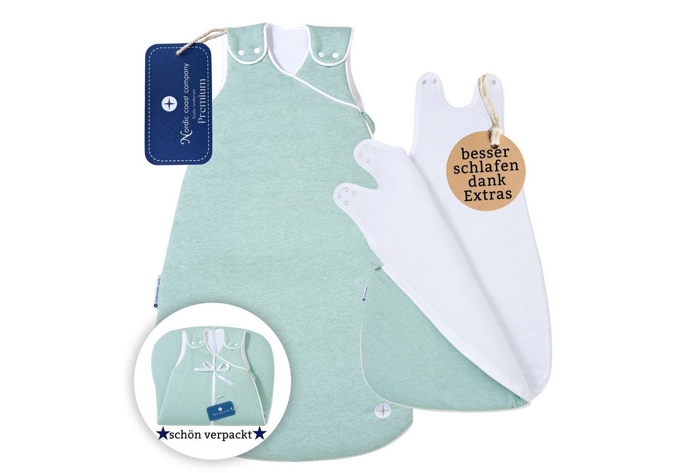 Nordic Coast Company Babyschlafsack, mitwachsend & atmungsaktiv I waschbar I Baumwolle I Grau Bild 3