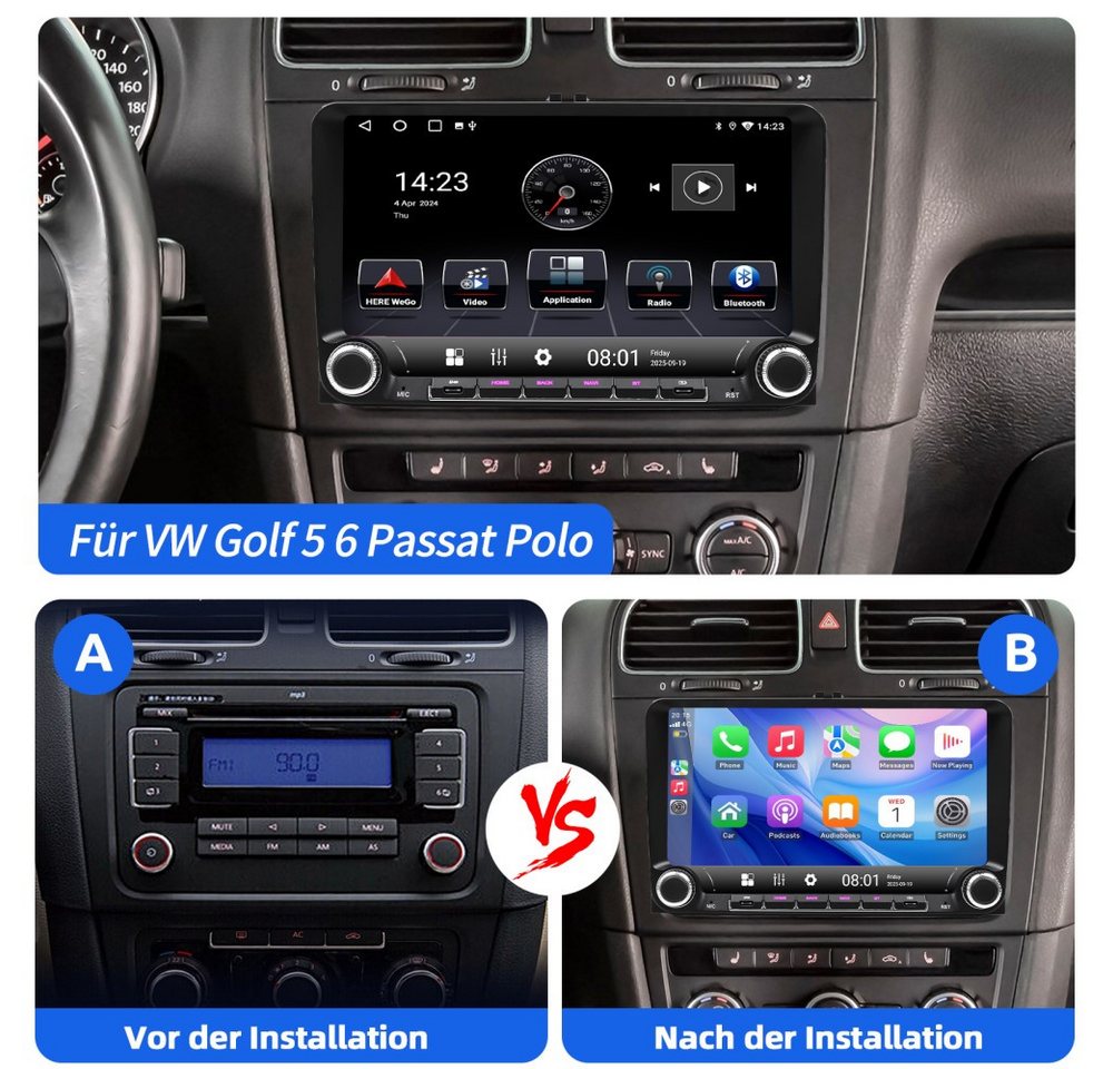 ESSGOO Für VW Golf 5 6 Plus Jetta Touran Caddy Tiguan Carplay Android 15 Autoradio (RDS, Digitalradio (DAB), FM, Carplay Android Auto Navi WIFI BT EQ) Bild 2