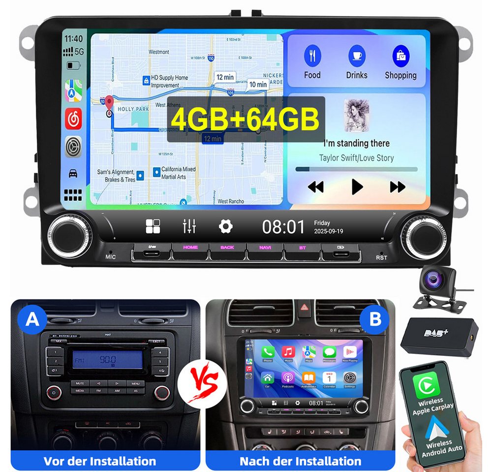 ESSGOO Für VW Golf 5 6 Plus Jetta Touran Caddy Tiguan Carplay Android 15 Autoradio (RDS, Digitalradio (DAB), FM, Carplay Android Auto Navi WIFI BT EQ) Bild 5