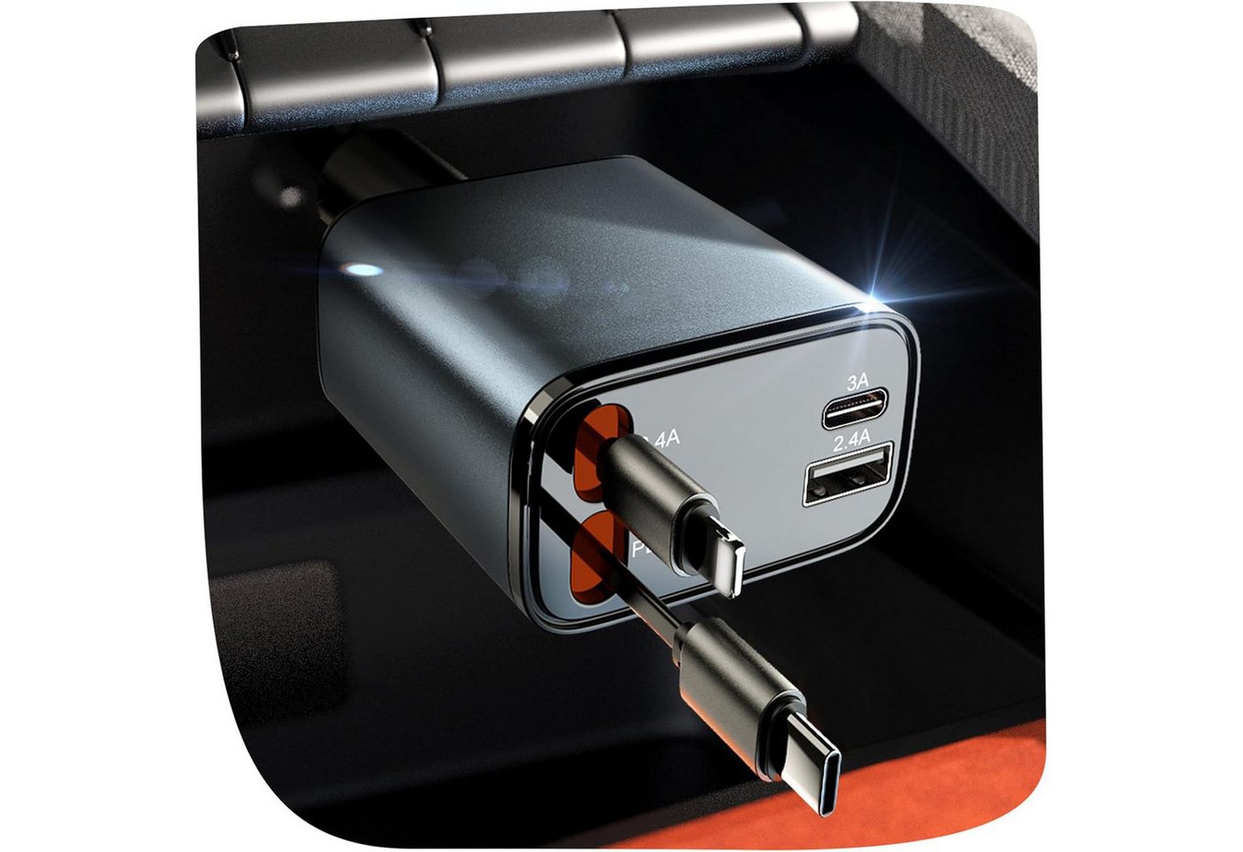AIMAX Zigarettenanzünder USB C Auto Ladegerät 4in1, 30W, Grau KFZ-Netzteil (Handy KFZ Ladegerät, KFZ USB C Adapter und Auto Schnellladegerät) Bild 2