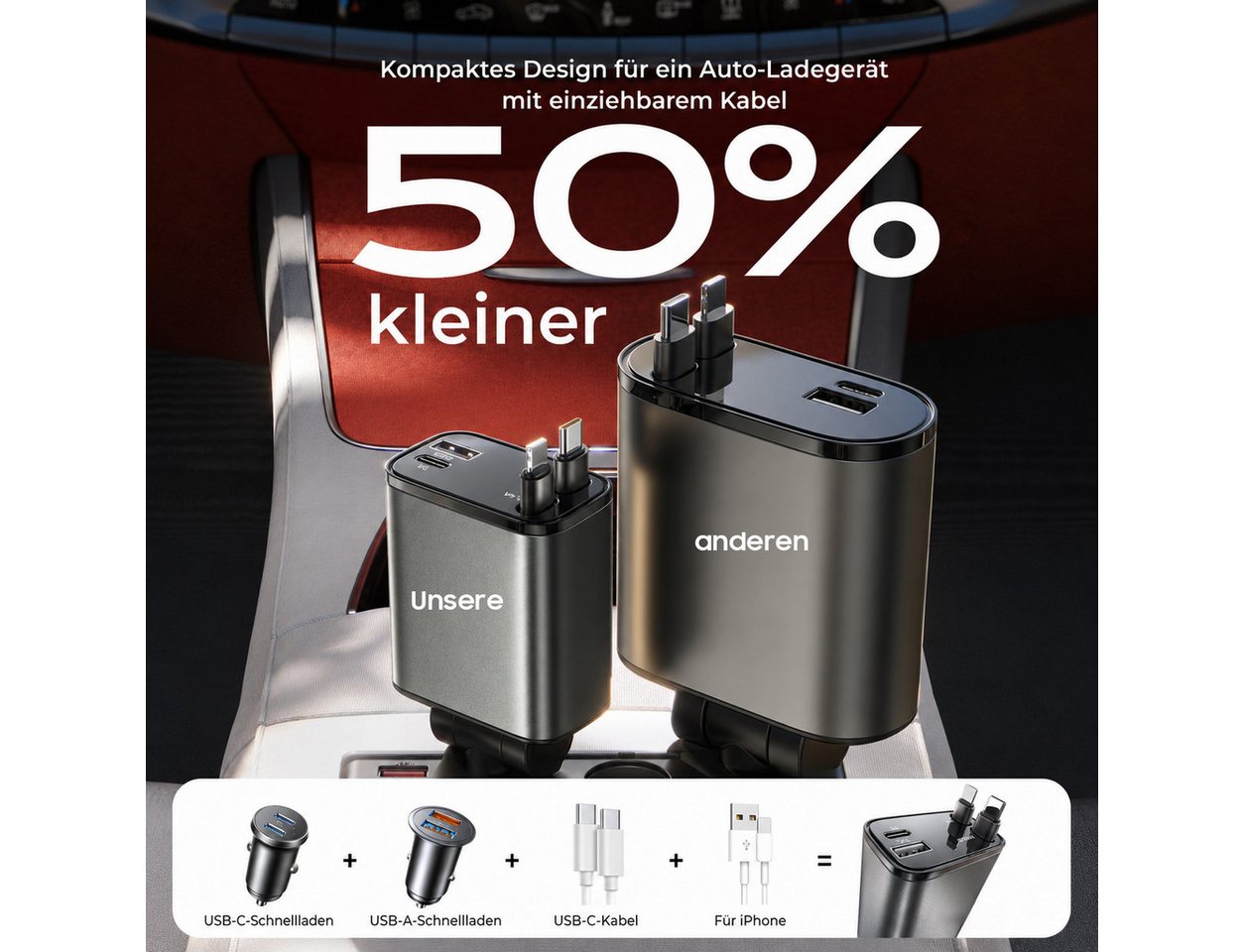 AIMAX Zigarettenanzünder USB C Auto Ladegerät 4in1, 30W, Grau KFZ-Netzteil (Handy KFZ Ladegerät, KFZ USB C Adapter und Auto Schnellladegerät) Bild 5