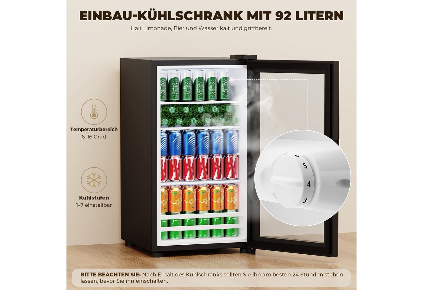 BROTTAR Kühlschrank Barschrank - Kaffeebar mit Kühlschrank, Weinregal und 2 Schubladen BC-925, 83.5 cm hoch, 120 cm breit, mit breiter Ablage, Schwarz Bild 3