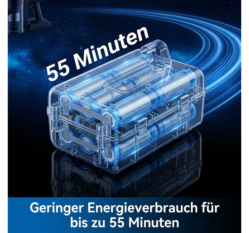 Grenintol Akku-Hand-und Stielstaubsauger Akku Staubsauger mit 60 kPa Saugkraft für Haushalt & Tierhaare/55Min, beutellos, Kabellos nutzbar,Smart LED-Display,4*HEPA,Filterwirkung 99,99 % Bild 3