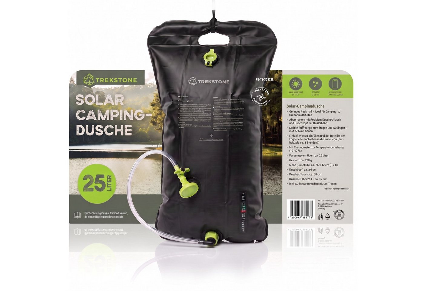 Kremer Solardusche Trekstone SOLAR-CAMPINGDUSCHE Außendusche Gartendusche Schwarz 25 L Bild 2