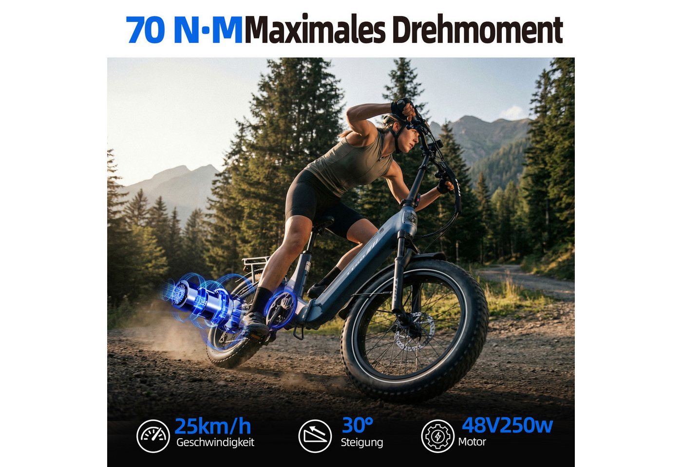 Vankel E-Bike Klapprad 20 Zoll, Fully Klapprad Fatbike, max. 150km, 150kg belastbar, 7 Gang SHIMANO, Kettenschaltung, Heckmotor, 720 Wh, (Softtail, separates Bremslicht, Vollfederung, Drehmomentsensor), Tiefeinstieg, Elektrofahrrad für Damen Herren, All-Terrain-E-Bike Bild 2