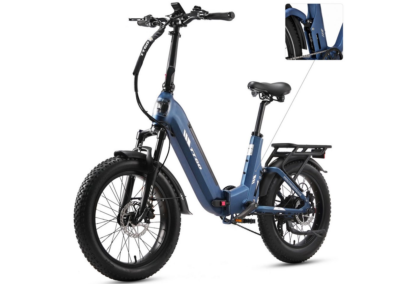 Vankel E-Bike Klapprad 20 Zoll, Fully Klapprad Fatbike, max. 150km, 150kg belastbar, 7 Gang SHIMANO, Kettenschaltung, Heckmotor, 720 Wh, (Softtail, separates Bremslicht, Vollfederung, Drehmomentsensor), Tiefeinstieg, Elektrofahrrad für Damen Herren, All-Terrain-E-Bike Bild 4