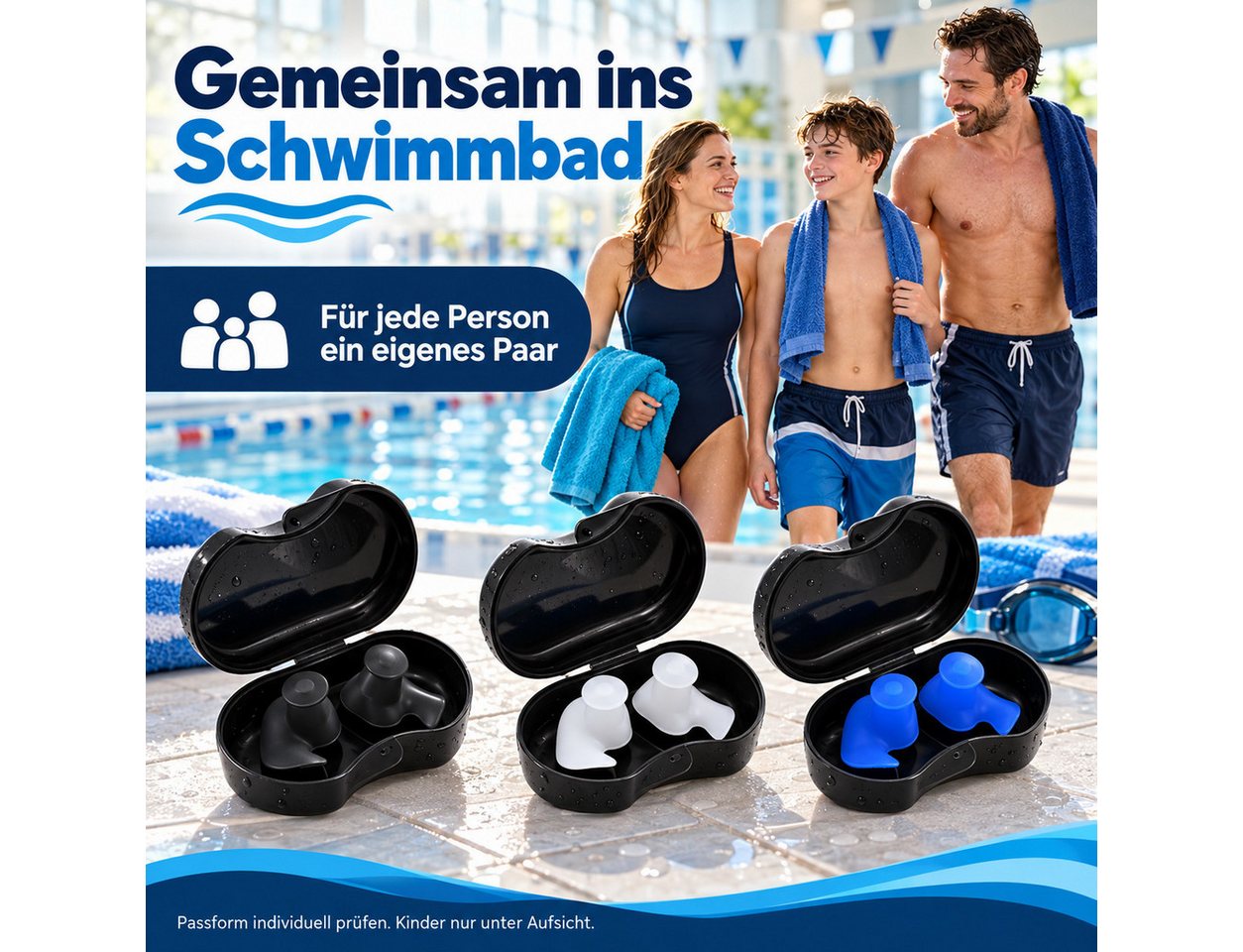 GOLDEN Schwimm-Ohrstöpsel Schwimm-Ohrstöpsel aus Silikon, wiederverwendbar, mit Etuis Bild 2
