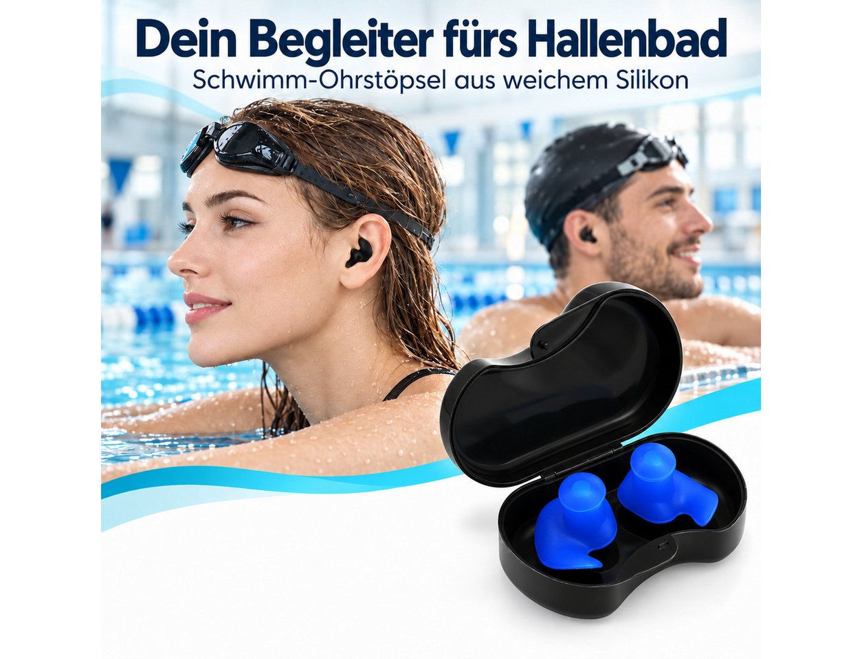 GOLDEN Schwimm-Ohrstöpsel Schwimm-Ohrstöpsel aus Silikon, wiederverwendbar, mit Etuis Bild 4