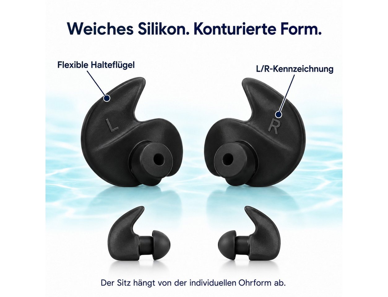 GOLDEN Schwimm-Ohrstöpsel Schwimm-Ohrstöpsel aus Silikon, wiederverwendbar, mit Etuis Bild 5