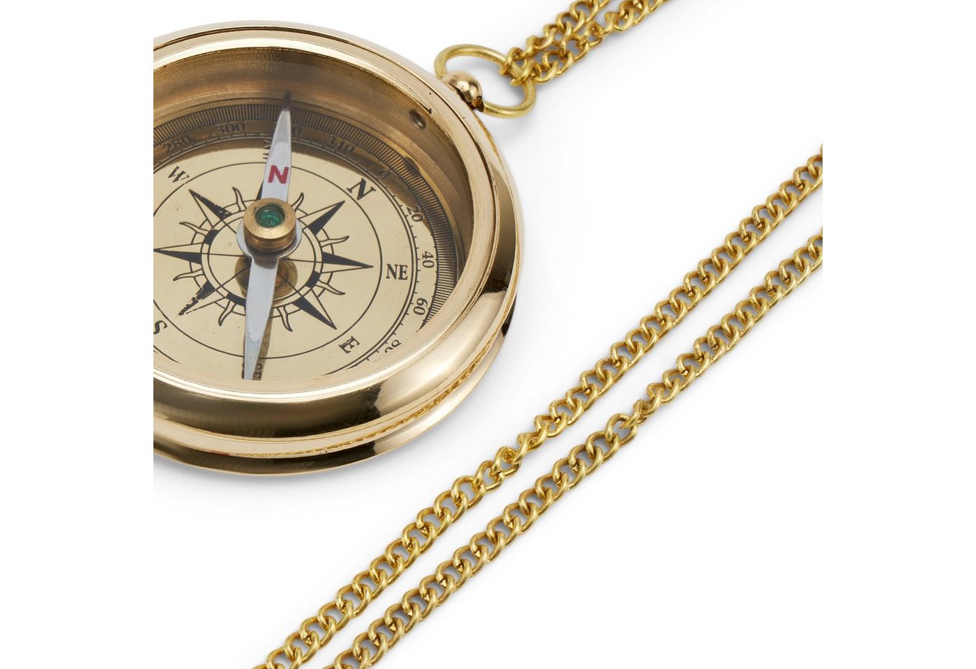 NKlaus Kompass Maritim 6cm Kompass mit Kette aus Messing gold Taschenkompass Navigati